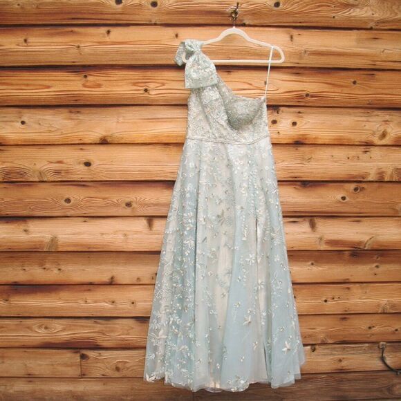 MAC DUGGAL 11177 Green Embellished Bow One Shoulder A Line Gown - Picture 7 of 16